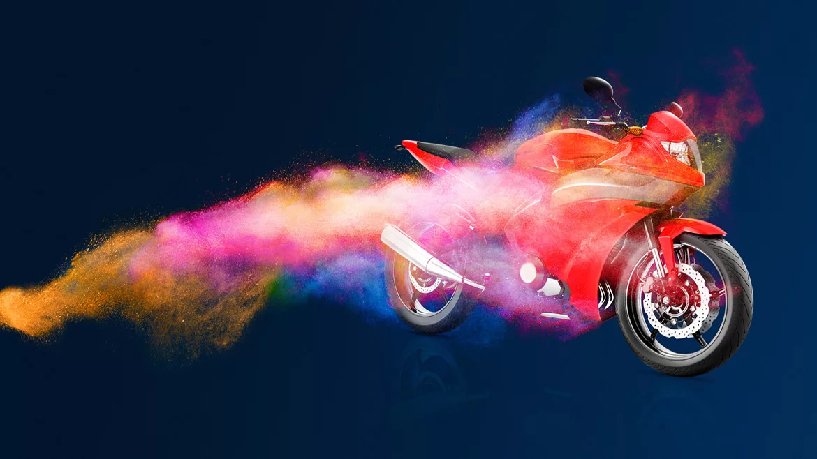 Image of motorcycle with powder coatings