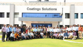 Photo of personnel in front of BASF's Application Center in Mangalore, India