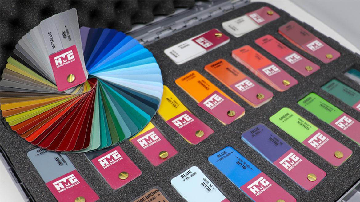 Photo of HMG Paints' ColourBase Colour Box with new metallic colors