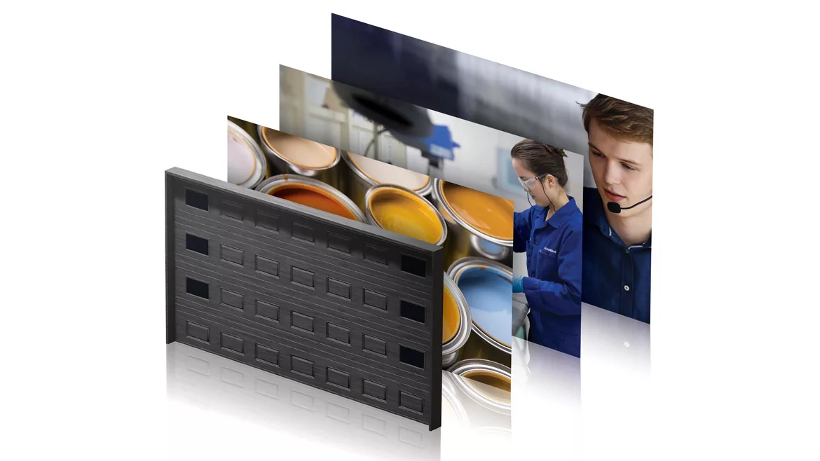 Visual of application of AkzoNobel steel door coatings.